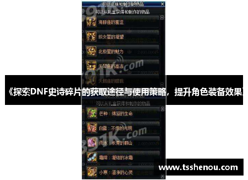 《探索DNF史诗碎片的获取途径与使用策略，提升角色装备效果》